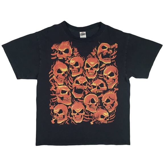 Y2K Liquid Blue Flame Skulls Pile T Shirt Mens Large Tee Grunge Fire Vintage - Picture 13 of 13